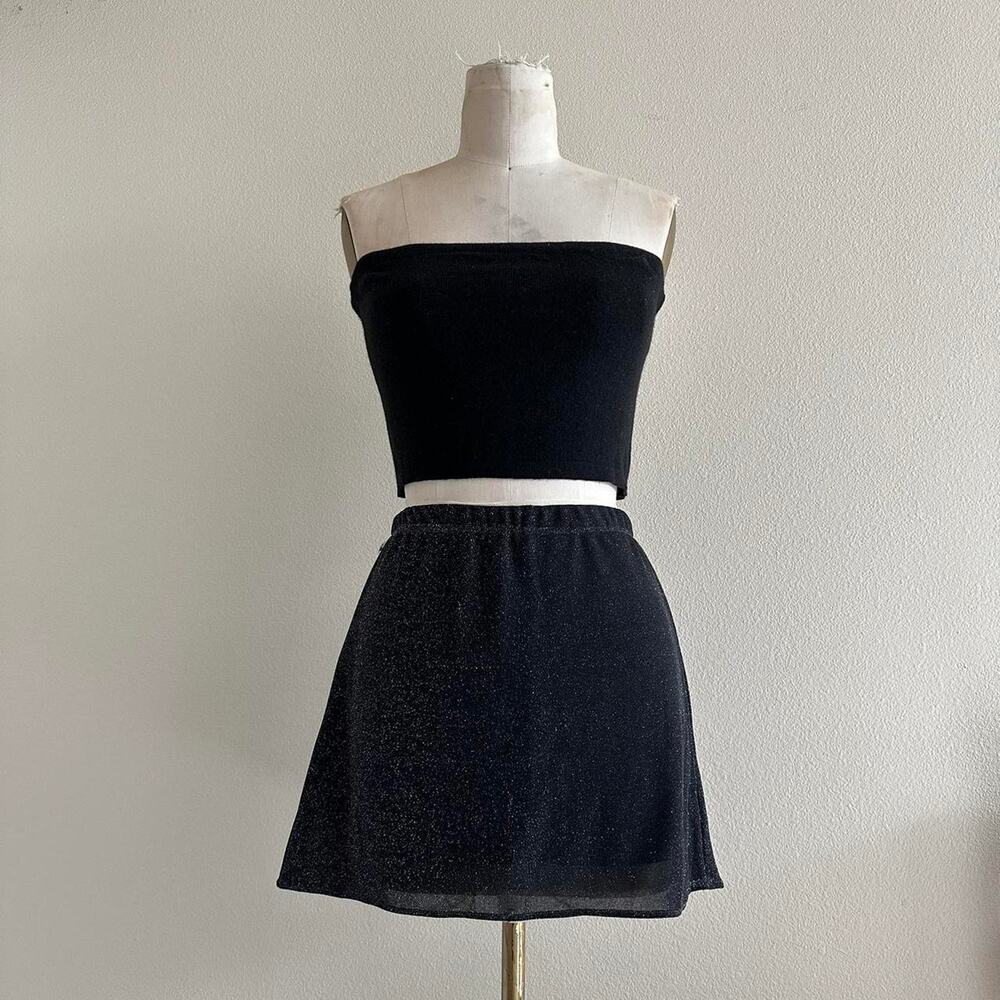 handmade black glittery mini skirt with a stretchy waistband